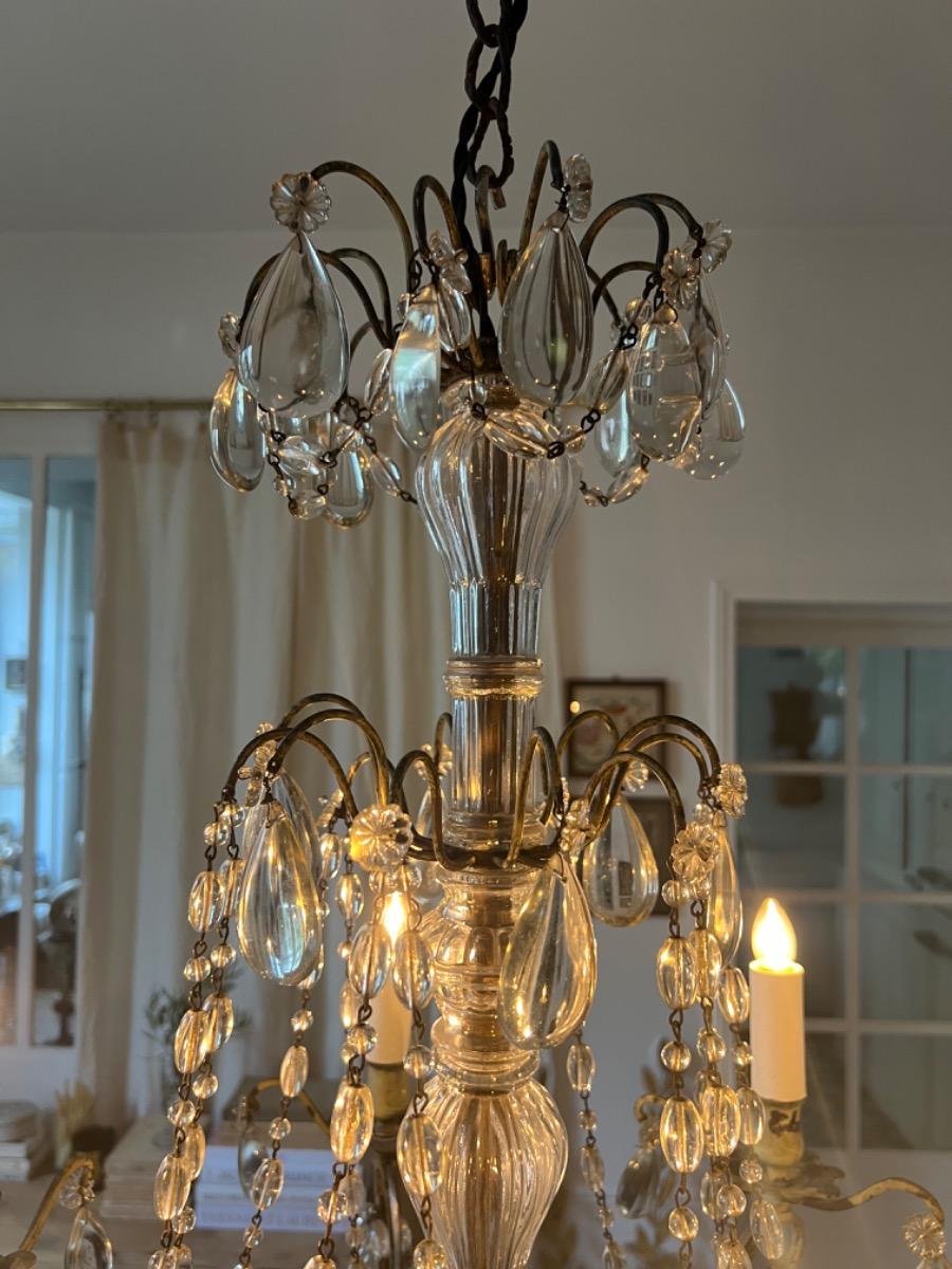 Lustre bronze et pampilles verre