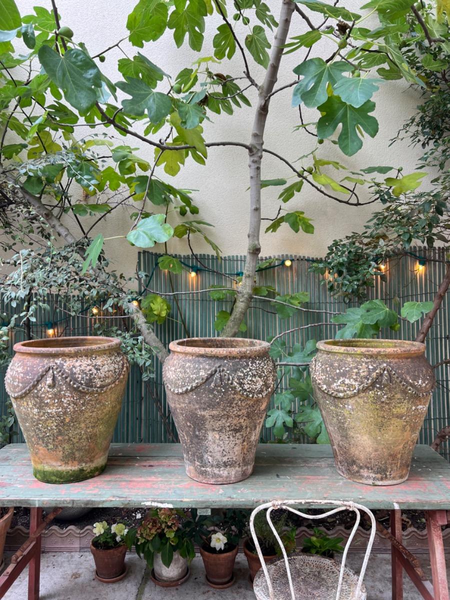 Suite de 3 grands vases de jardin en terre cuite