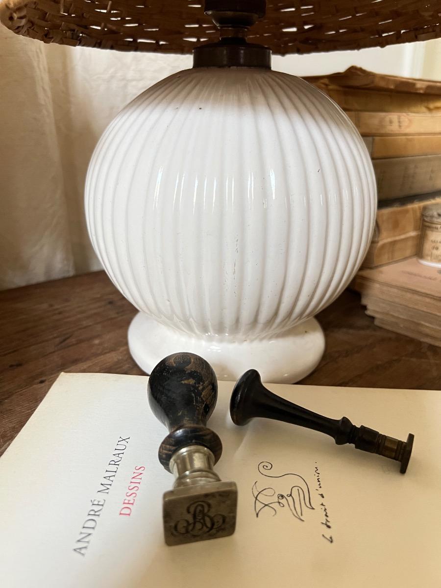 Lampe faïence et laiton