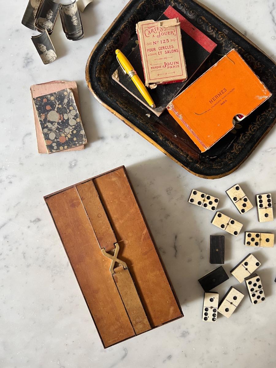 Boîte à cigares / à jeux cuir 1960
