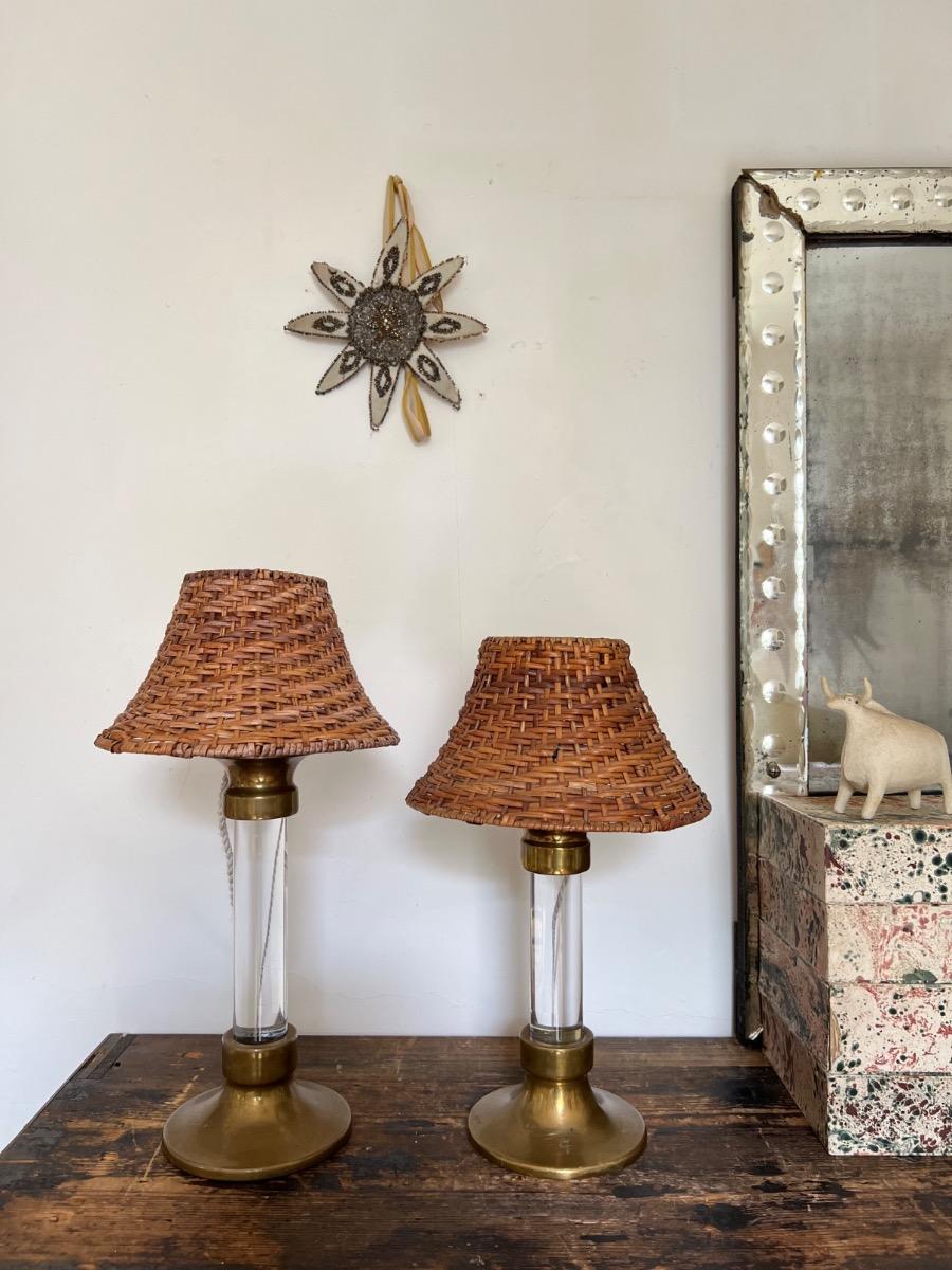 Duo de lampes verre et laiton 1940