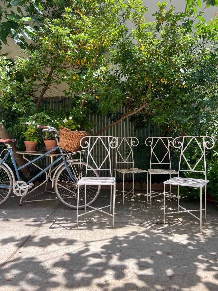 Suite de 4 chaises de jardin métal 1950